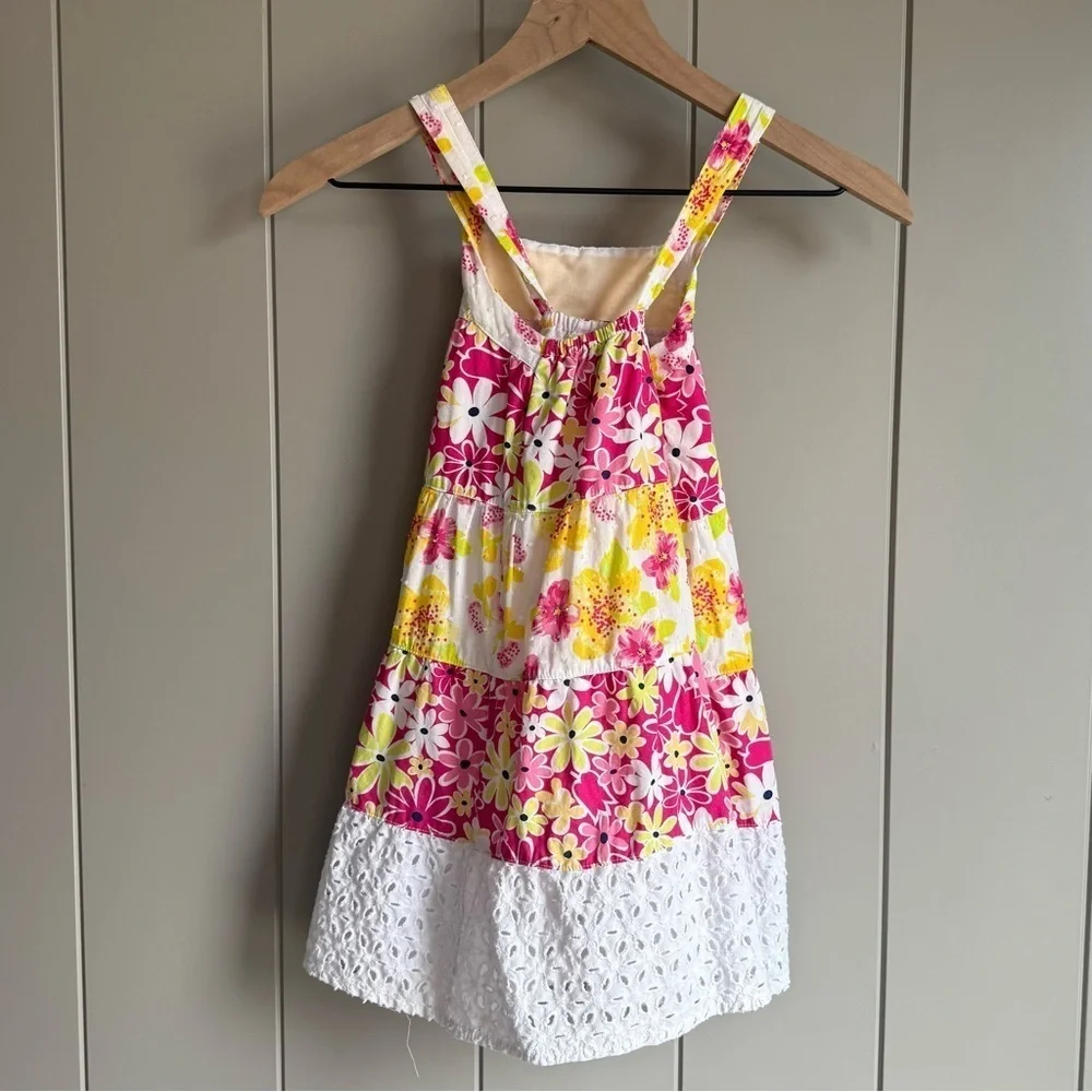 Penelope Mack Girls Cotton Dot Embroidery Eyelet Lace A-line Tank Dress Size-5